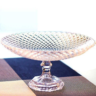 格纹无铅高脚玻璃果盘