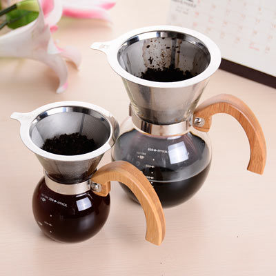 <b>耐高温玻璃咖啡具250ML竹制一体咖啡壶不锈钢滤网</b>