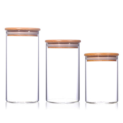 竹木盖密封玻璃罐 杂粮罐直筒花茶罐茶叶罐糖果