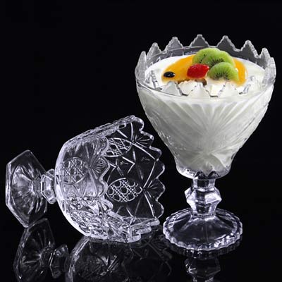 无铅玻璃花纹冰激凌杯高脚冷饮杯雪糕冰淇淋杯