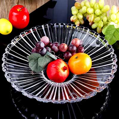 玻璃竖条果盘 圆形大果盘
