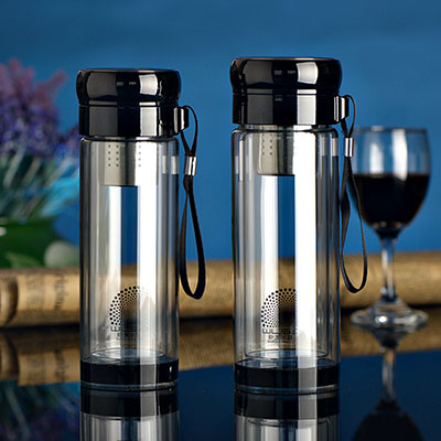 水晶底带盖耐热双层玻璃水杯