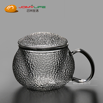 加厚耐热大号家用 锤纹过滤玻璃泡茶杯定制