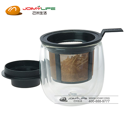 芬伦过滤式耐热茶水分离 双层隔热玻璃泡茶杯定制