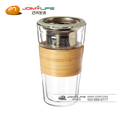 tryeh双层玻璃杯竹杯套