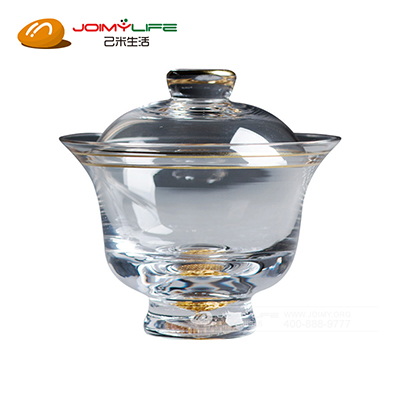 水晶耐热玻璃描金茶具 盖碗三才杯金箔杯定制