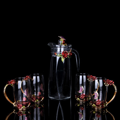 珐琅彩水杯套装定制 家用凉白开水壶耐高温玻璃杯家居商务礼品批发