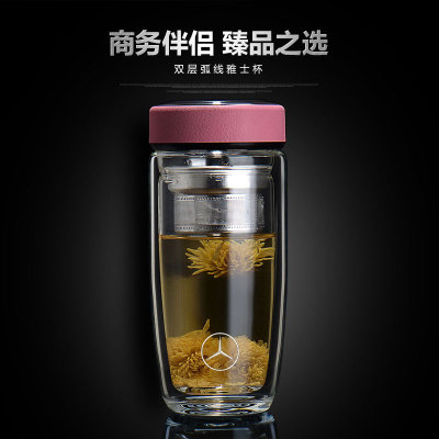 弧线鹅蛋新款高硼硅玻璃杯批发 茶漏双层玻璃杯定制 办公水晶杯印字