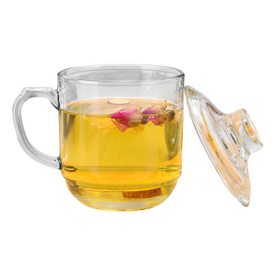 批发耐热玻璃花茶饮杯带把办公杯 礼品杯花茶杯