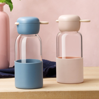 简约好看的喝水杯 少女心外出清新便携可爱玻璃茶杯