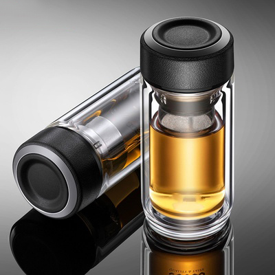 高档双层隔热玻璃水杯 男士保温便携防摔家用透明泡茶杯子