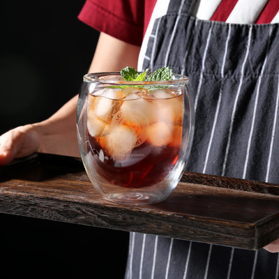 400ml双层玻璃杯 咖啡杯 高硼硅玻璃杯定制 