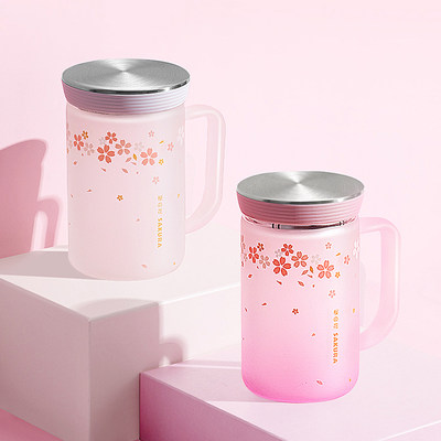 磨砂玻璃杯 便携带把手办公水杯 带盖过滤网女可