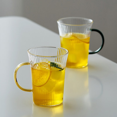 日式玻璃杯 创意绿茶杯家用 耐热单层喝水杯 直筒杯竖纹咖啡杯筋纹杯
