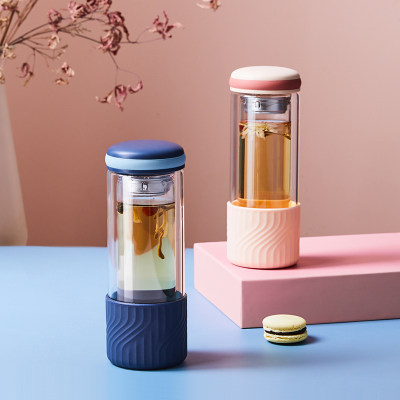 高硼硅耐热玻璃彩色泡茶杯 双层隔热茶杯