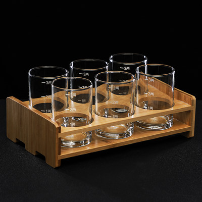 6只装带刻度三两白酒杯 玻璃烈酒杯一口杯 家用