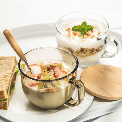 2件套北欧茶色玻璃燕麦早餐杯 家用耐热大容量牛