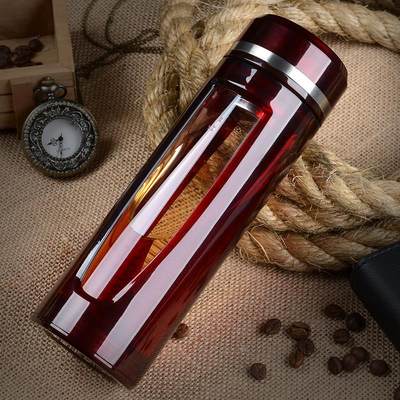 高档钢化玻璃杯 双层防摔水杯 便携时尚刻字商务