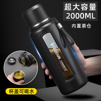 2000ml超大号玻璃杯 超大容量双层水杯 运动便携防