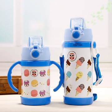 不锈钢儿童壶吸管杯 学校旅游出行旅游杯 保温杯厂家定制颜色印刷LOGO