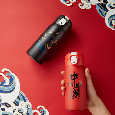工厂直销保温杯 新款中国风创意弹跳盖杯子礼品定制 国潮风保温杯订做