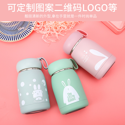 不锈钢地雷杯304真空保温杯 卡通学生儿童大肚保温水杯带提绳