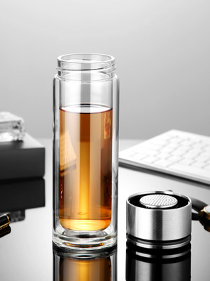 茶水分离双层玻璃杯便携茶叶泡茶杯子个人专用