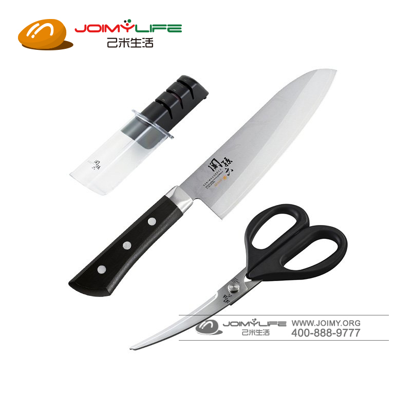 关孙六三德刀+厨房剪刀+原装金刚石陶瓷磨刀器套装定制
