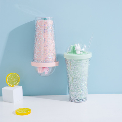 水杯双层定做 冷饮杯保冷微景观冰杯 吸管景观杯卡通儿童杯批发