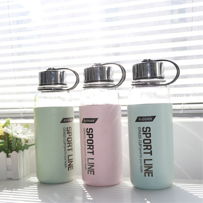 防爆防烫塑壳玻璃杯定制 1000ml太空壶直销 麦香硅