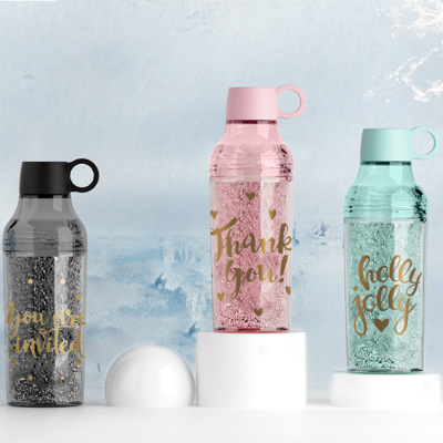 创意ins英文手提冰杯 双盖两用塑料杯 户外运动学生随手杯子