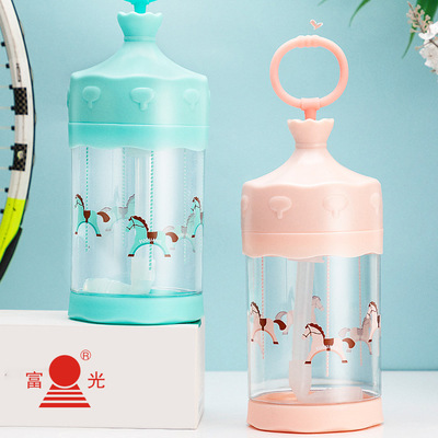 富光塑料杯批发 带吸管儿童杯定制 卡通儿童塑料杯现款定做logo