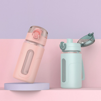 隔热纯色塑玻杯 高硼硅学生套防烫简约塑料水杯 随手礼品杯广告杯批发