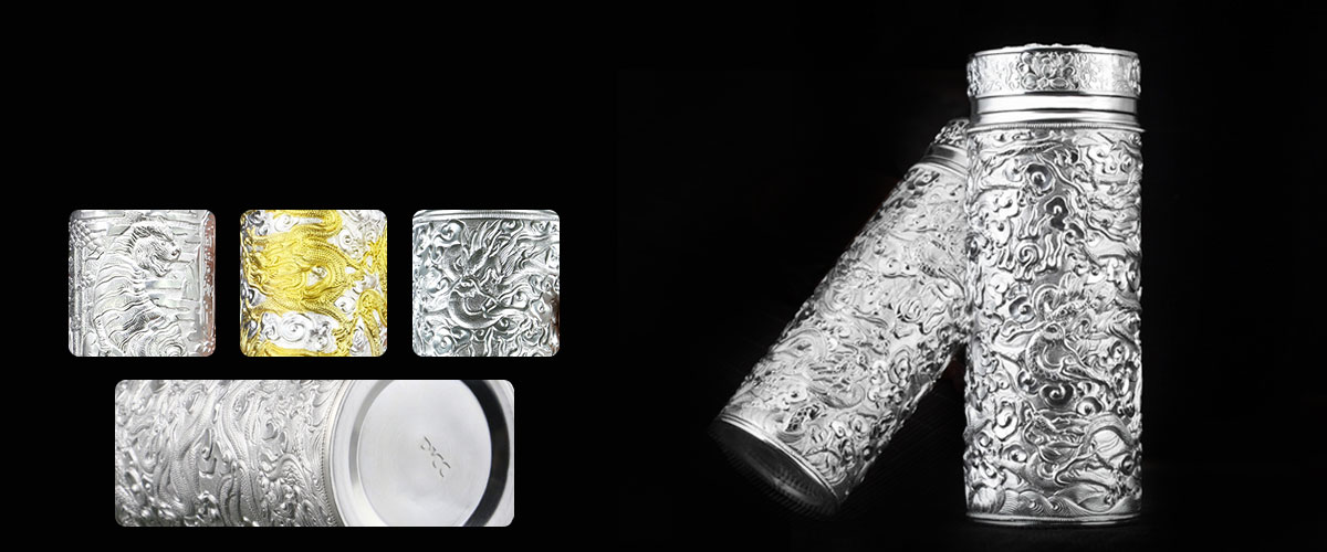 金银浮雕杯九龙银水杯