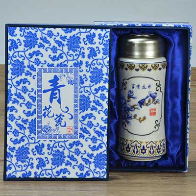 陶瓷双层杯青花瓷杯保温杯