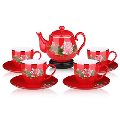红牡丹九头茶具