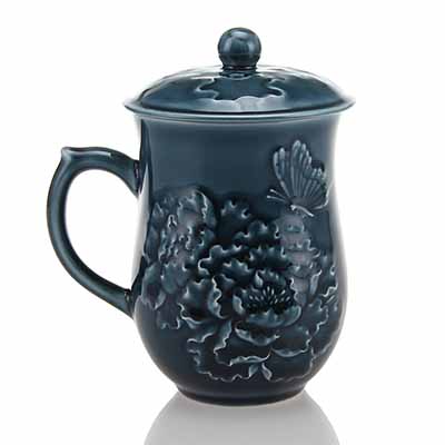 盛世牡丹宝石蓝高杯办公杯