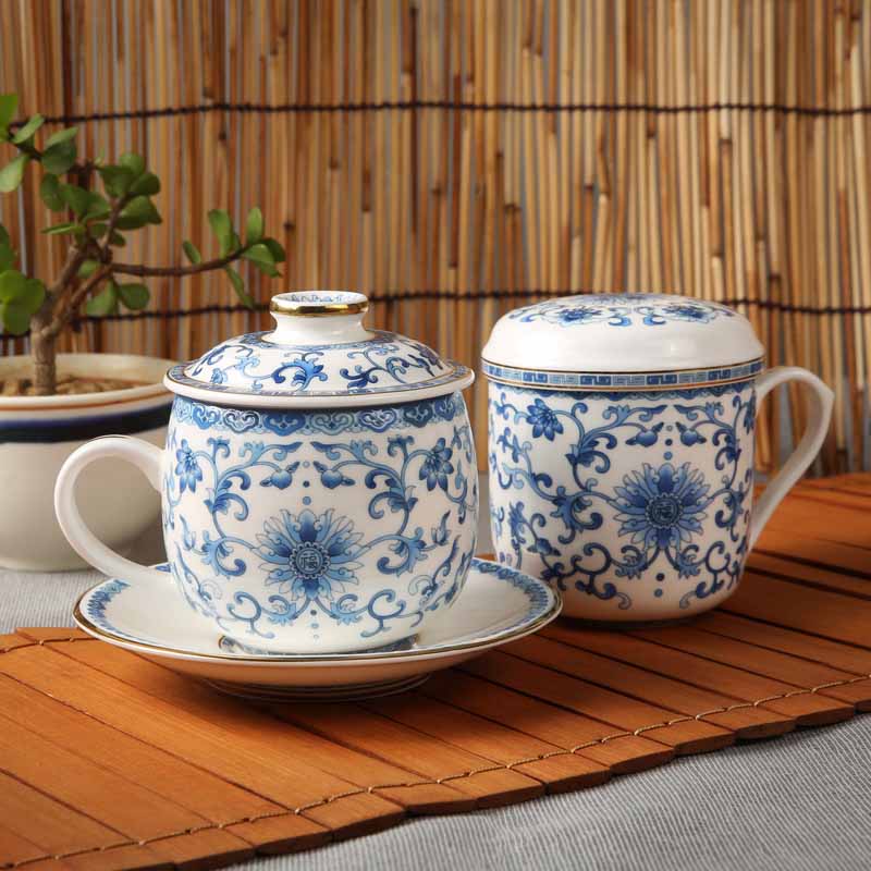 青花珐琅描金骨瓷杯