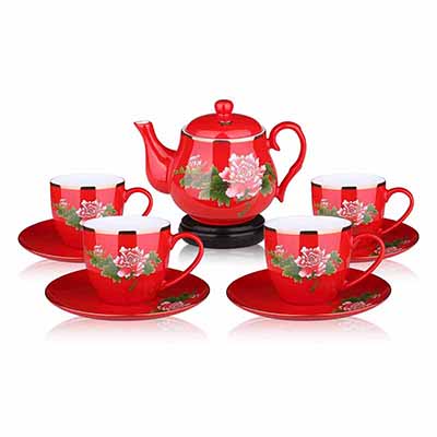<b>红瓷牡丹九头陶瓷茶具套装</b>