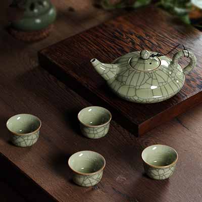 哥窑米黄冰裂茶具