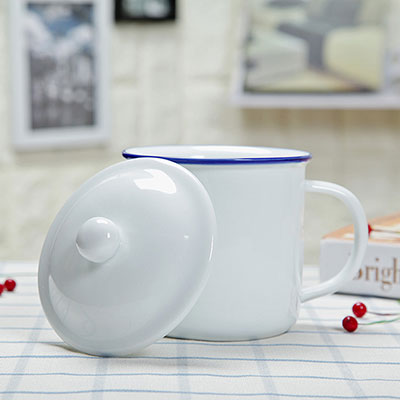 定做仿搪瓷杯马克杯 带盖复古水杯陶瓷咖啡杯定制厂家