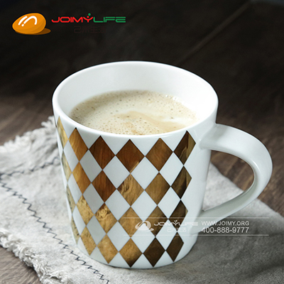 美式厚实白瓷金色 早餐杯马克杯杯子水杯