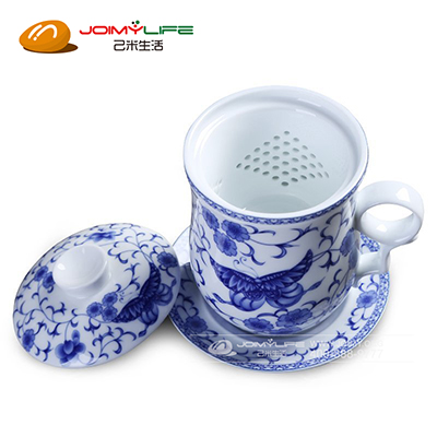 青花瓷带过滤陶瓷茶杯四件套 定制