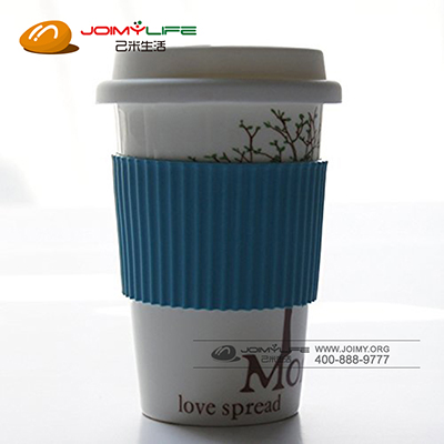 简约可爱创意隔热水杯随手杯 硅胶盖骨瓷杯定制