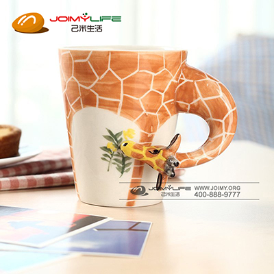 3d立体动物马克杯 纯手绘个性陶瓷杯定制(长颈鹿款)
