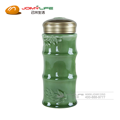 銮瓷青瓷陶瓷杯 青瓷浮雕保温杯定制(竹节杯)