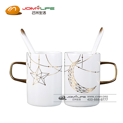 镶施华洛世奇水晶创意情侣马克变色杯 陶瓷水杯定制(星月对杯)