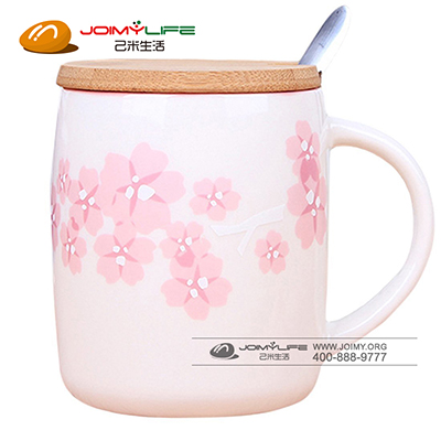 创意浮雕樱花马克杯情侣酒桶咖啡牛奶早餐陶瓷杯定制