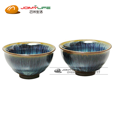 陶馨堂台湾天目釉钧瓷窑 变蓝菊小圆杯两件套定制