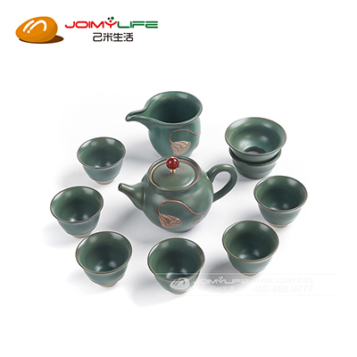 厂家直销全套礼品功夫茶具黑釉荷花 礼盒装陶瓷茶具套装LOGO订做